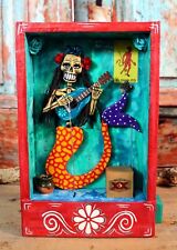 Day of the Dead Moving Mermaid Skeleton Strums Guitar Handmade Mexican Folk Art picture