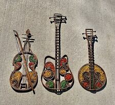 Vintage 60s LARGE Guitar Banjo Violin Lucite Chunky Gravel Wall Art Instruments picture