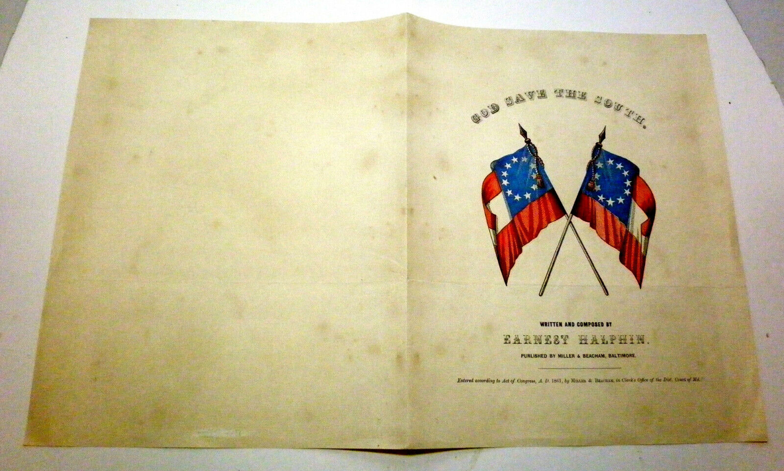 1861 CIVIL WAR CONFEDERATE NATL ANTHEM \