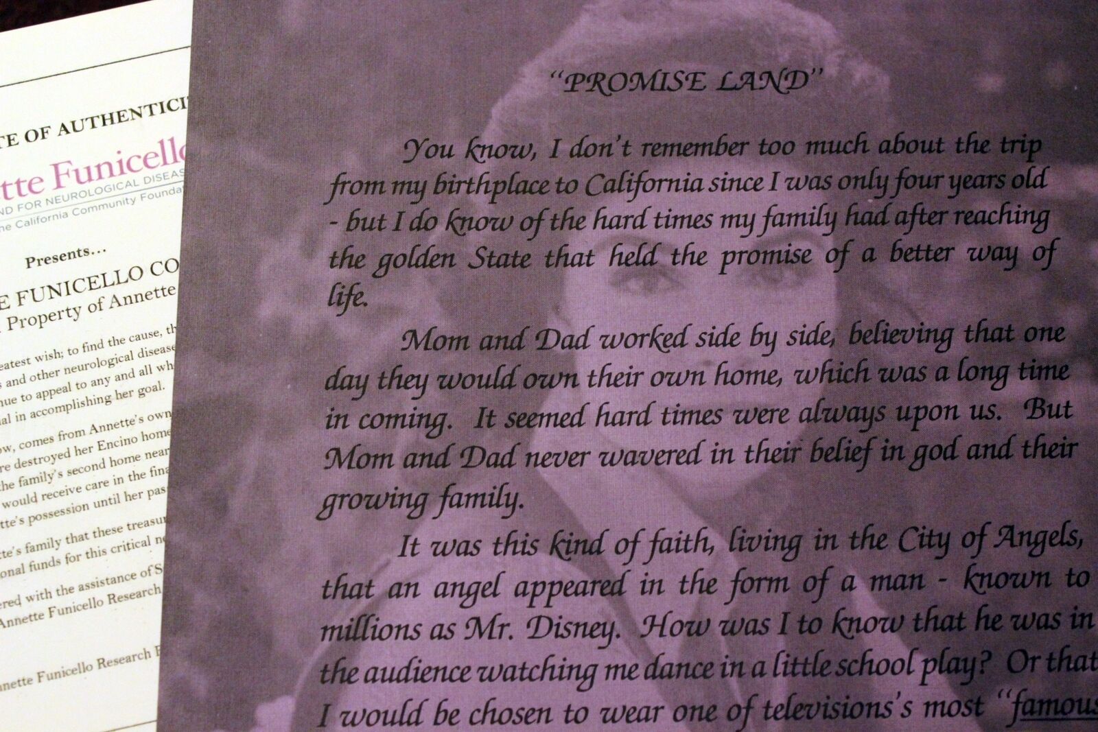 Annette Funicello Personal Property 1982 Promised Land Lyrics Tribute to Parents