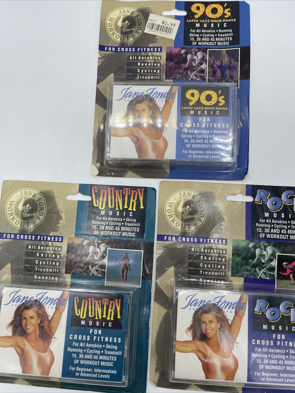 3 - Jane Fonda's Workout Cassette Tape Tapes Sealed Cross Fit Country Rock 90’s