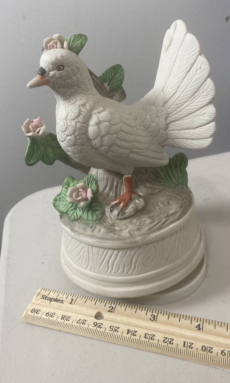 Vintage White Dove On Tree Rotating Music Box Figurine