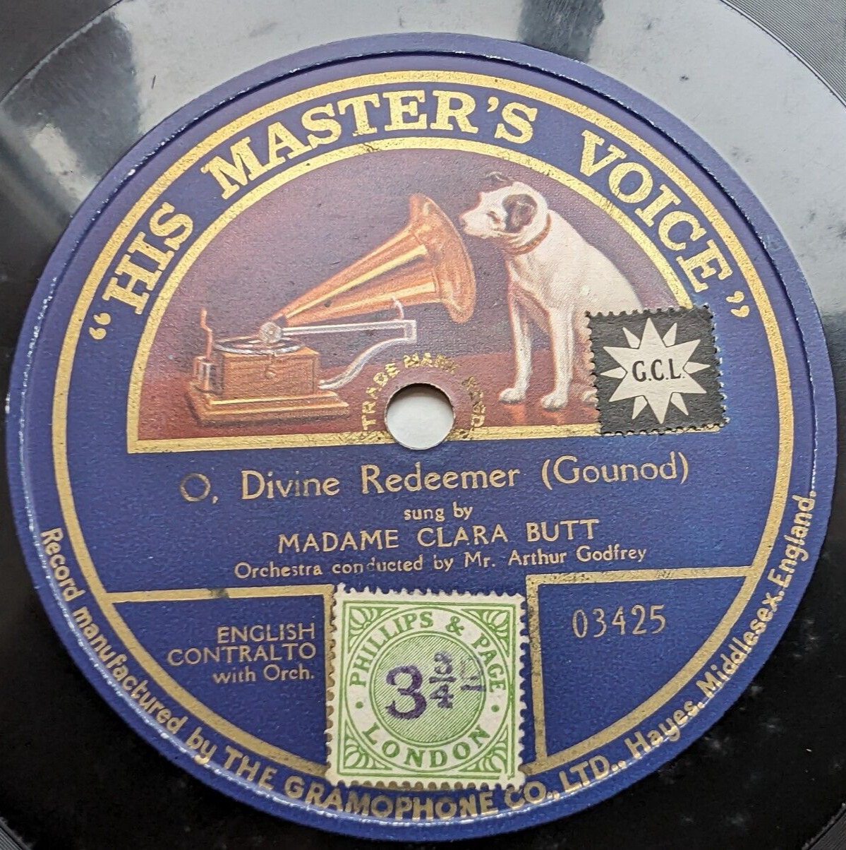 78 rpm 1915  WW1  RARE - Madame Clara Butt  O Divine Redeemer (GOUNOD)  E-