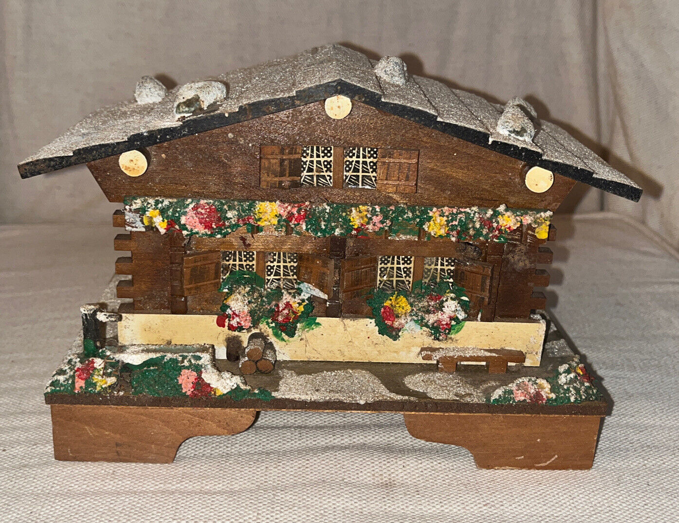 Vintage Cabin Chalet Cottage Jewelry Box Music Not Working Japan