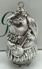 Galmer Sterling Silver Repousse Hawaiian Bunny Christmas Ornament Banjo Hula Lei picture
