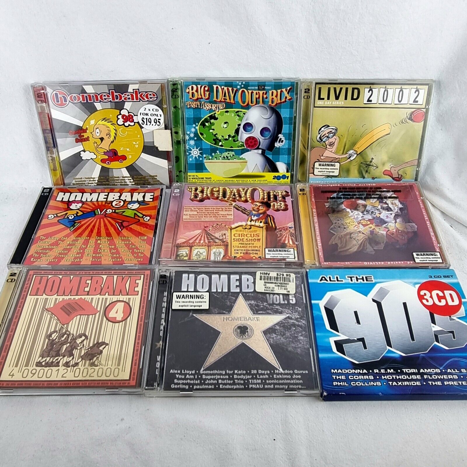 Lot 9x HOMEBAKE BIG DAY OUT LIVID 90s 00s CDs 19 Discs 320+ Tracks BDO Aus Rock