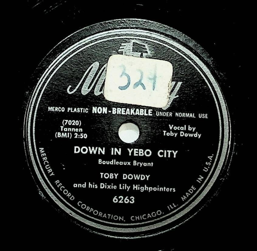1950 Toby Dowdy & His Dixie Lily Down In Yebo City Silver Springs 78 Record