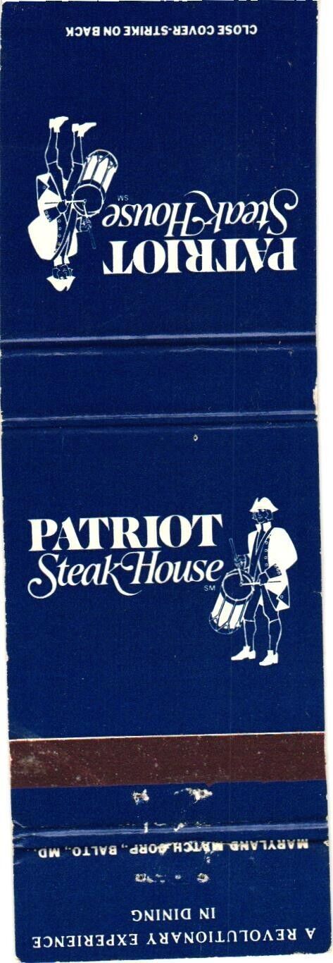 Patriot Steak House, Man Playing Drums Logo, Restaurant, Vintage Matchbook Cover