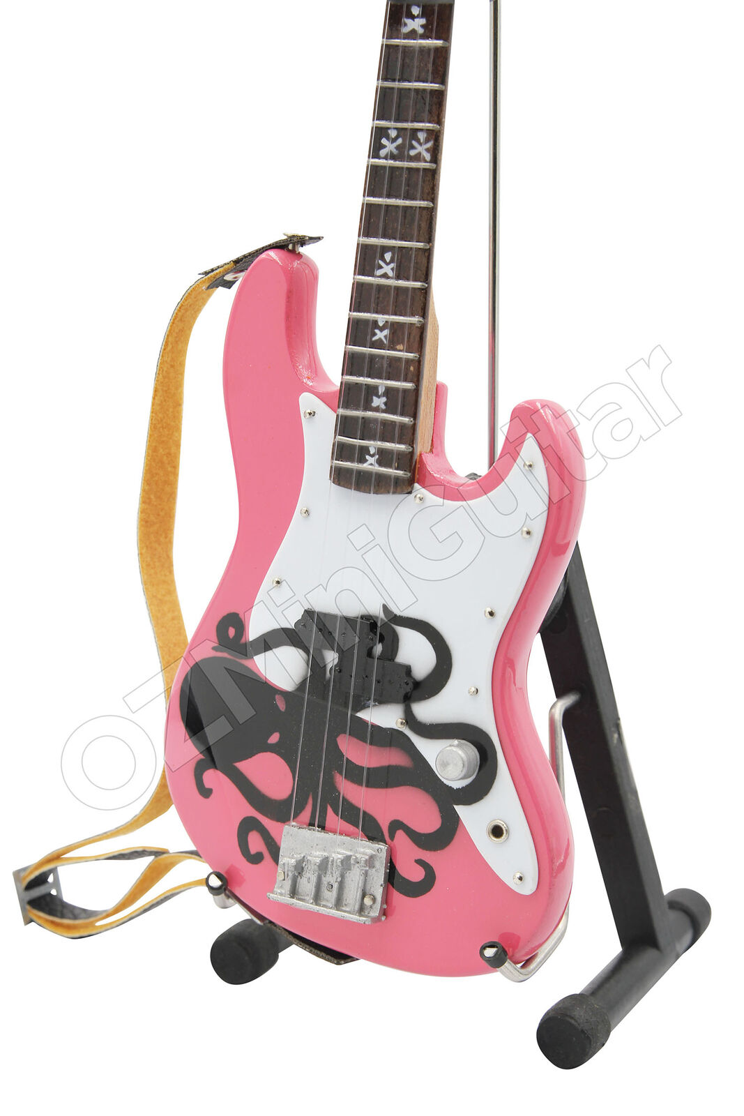Miniature Bass Guitar Mark Hoppus Blink-182 Pink Octopus & Strap