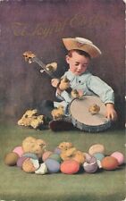c1910 Boy Playing Banjo Chicks Eggs Easter P280 picture