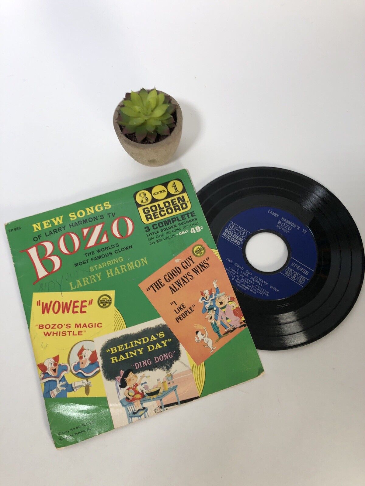Vintage Bozo Starring Larry Harmon Golden Record 3 on 1 45 LP 