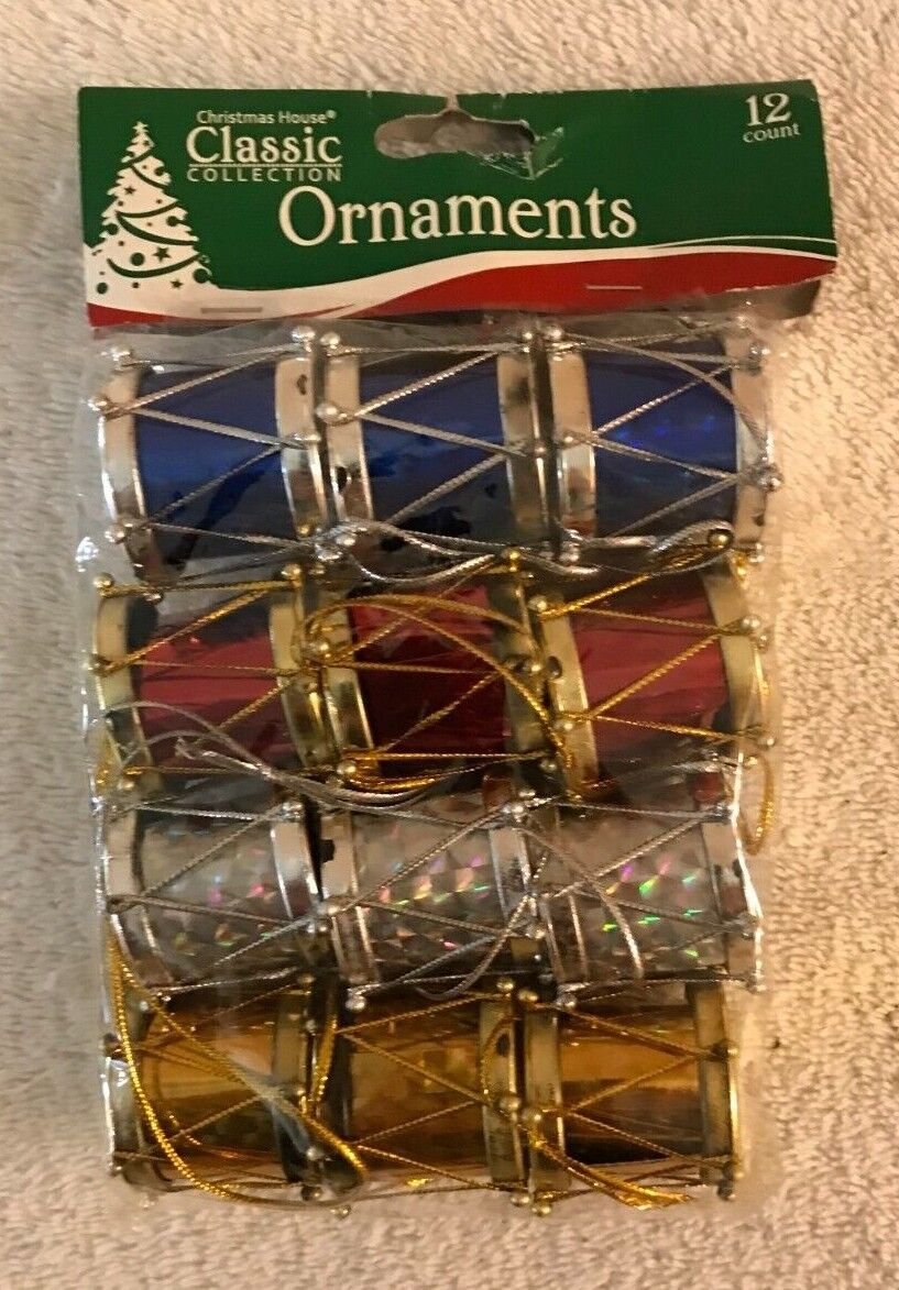 NEW LOT 12 MINI GOLD BLUE RED DRUMS CHRISTMAS House Classic Collection ORNAMENTS
