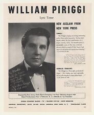 1957 Lyric Tenor William Piriggi Photo Opera Booking Ad picture