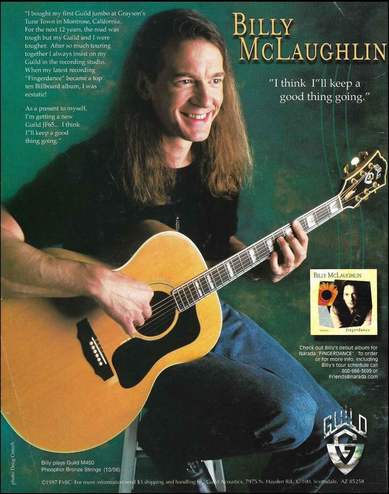 Billy McLaughlin Fingerdance Guild M450 acoustic guitar advertisement 1997 ad