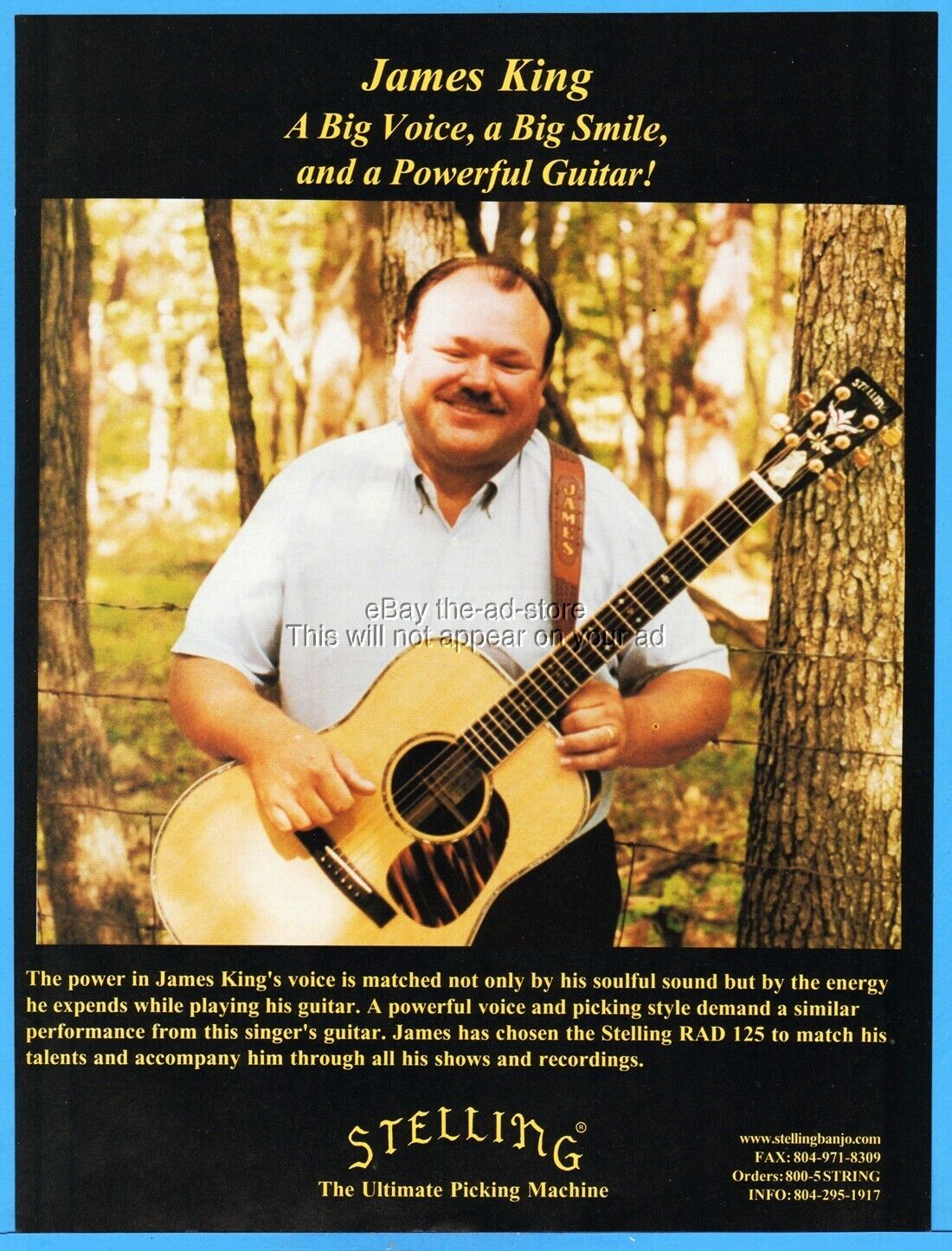 1998 Stelling Guitar Rad 125 Vintage Ad James King Photo Bluegrass Music Singer