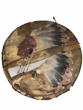 Antique Native American Indian Hand Painted Drum Circa Late 1800s picture