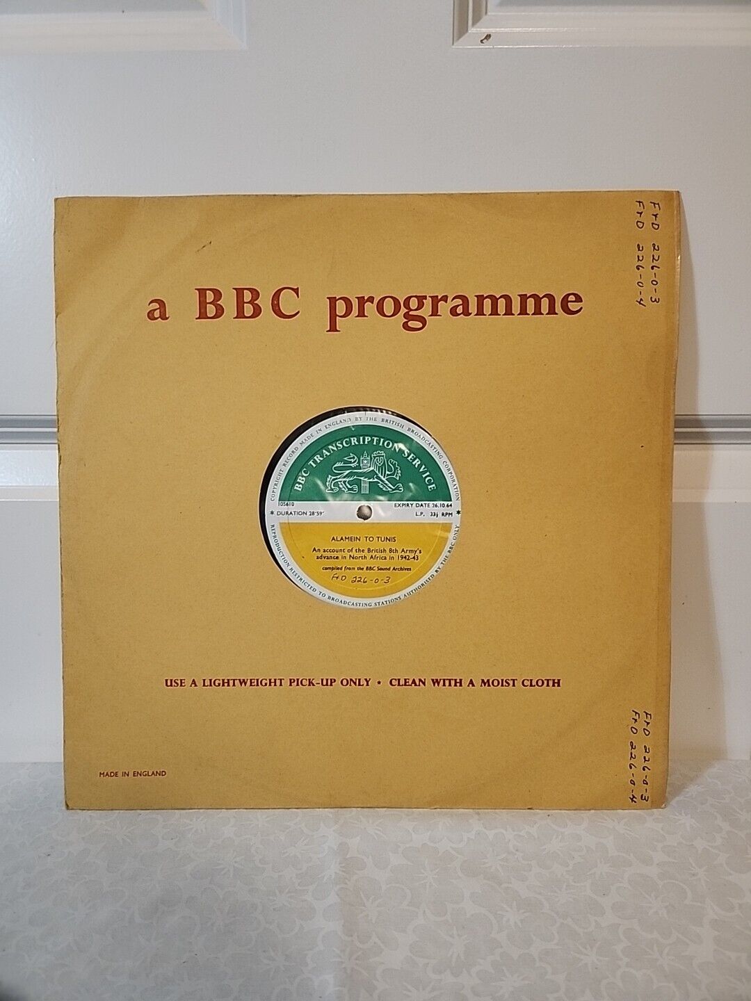 BBC Transcription Services Vinyl LP Alamein to Tunis British 8th Army 1942-43
