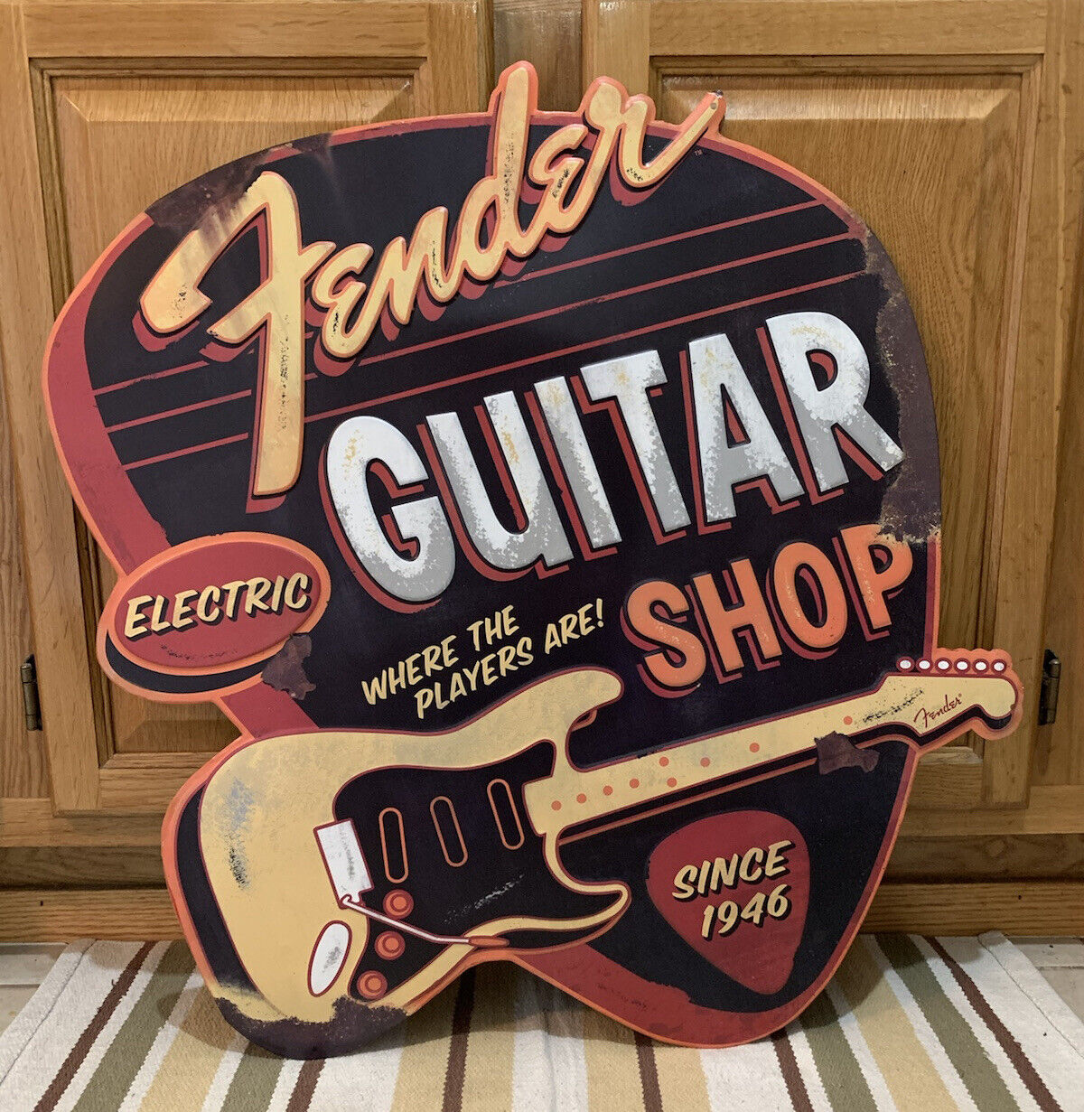 Fender Guitar Shop Sign Electric Metal￼ Vintage Style Pick Guard ￼String Band