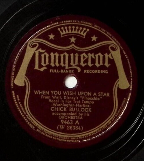 CHICK BULLOCK-DISNEY WHEN YOU WISH UPON A STAR/SHAKE DOWN THE STARS 78 RPM 375