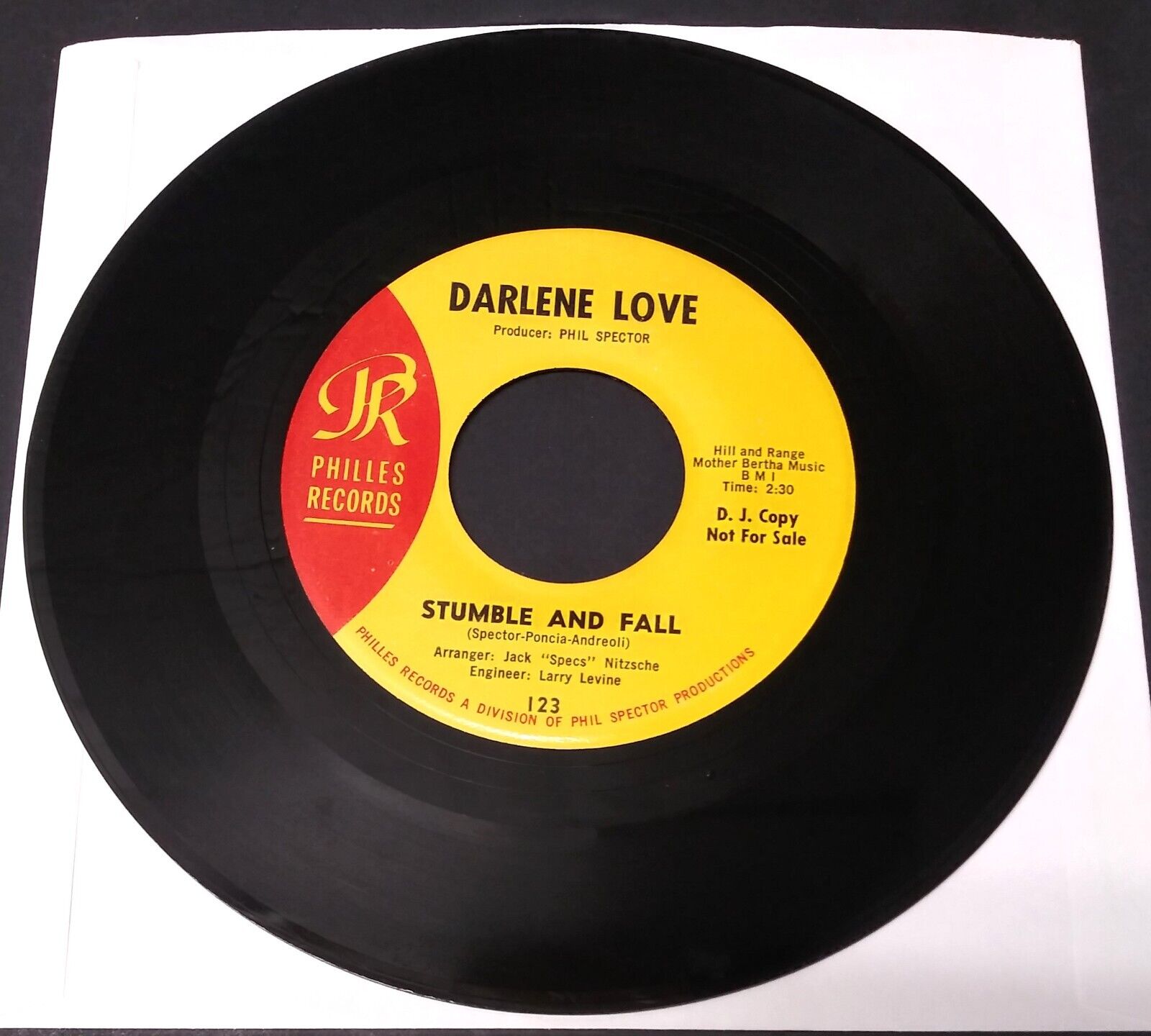 45 rpm soul DARLENE LOVE Stumble & Fall/He’s A Quiet Guy 1964 Philles 123 promo