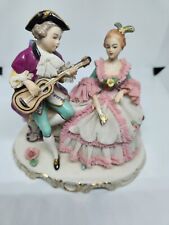 Antique Wessel Frankenthal Germany Courting Guitar Couple  Porcelain Pink Dress  picture