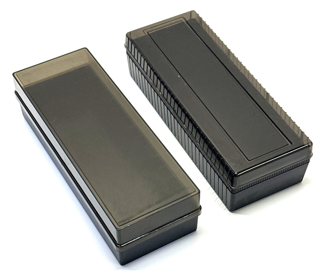 2 Vtg Black Heavy Plastic Cassette Tape Storage Trays W/Lids, Each Holds 15 Tape