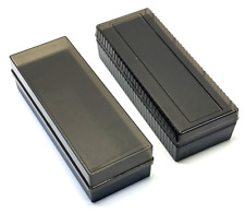 2 Vtg Black Heavy Plastic Cassette Tape Storage Trays W/Lids, Each Holds 15 Tape picture