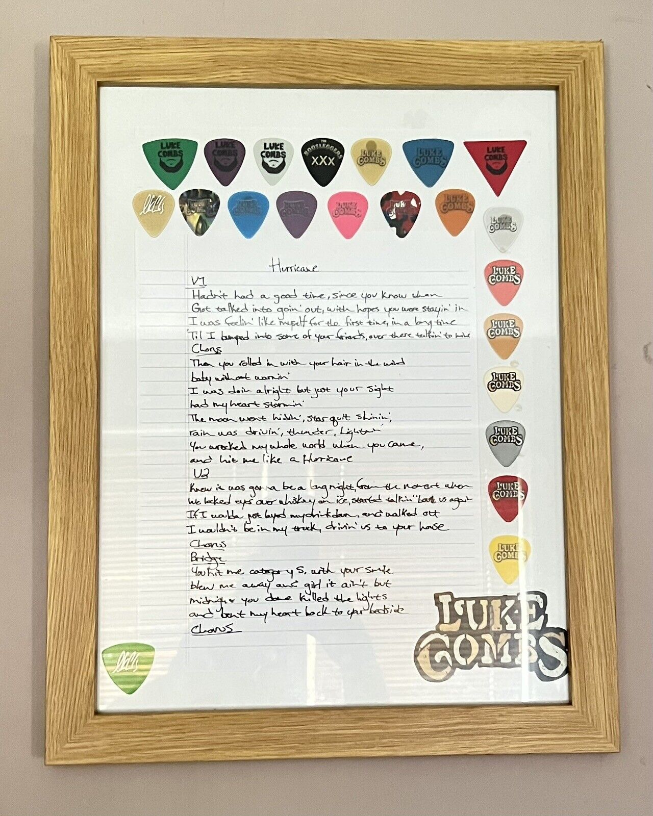 Luke Combs Guitar Pick Collection Plus Official Copy Of Lyrics From Meet/Greet