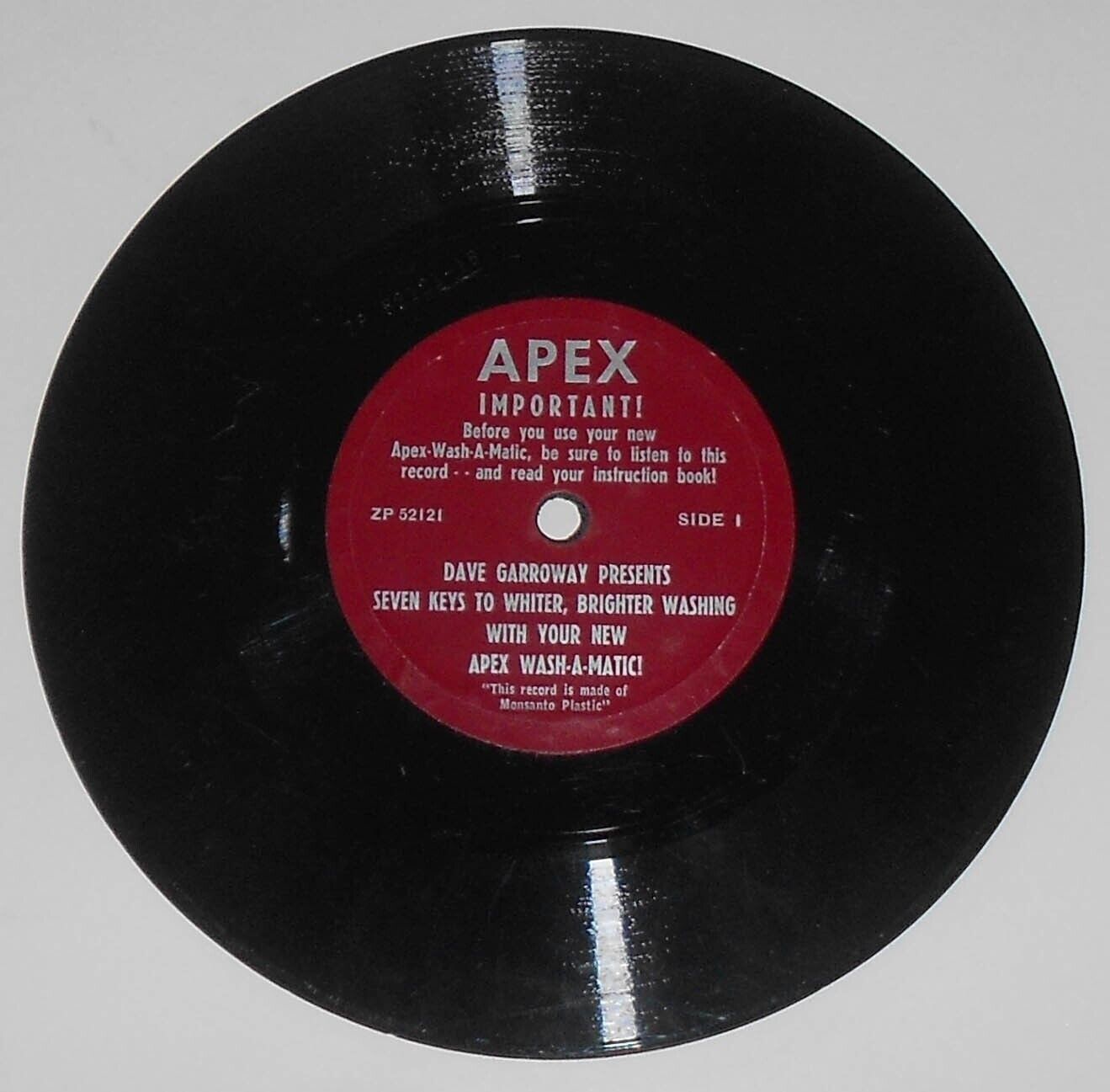 DAVID CARROWAY Presents Your New APEX WASH-A-MATIC 78 RPM Record 1953 - TESTED