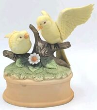 Vintage Schmid Music Box Pair Yellow Birds Plays Everything Is Beautiful 5.5