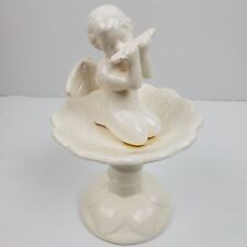 Vintage Ceramic Cherub Playing Harmonica White Dish Sculpture 8