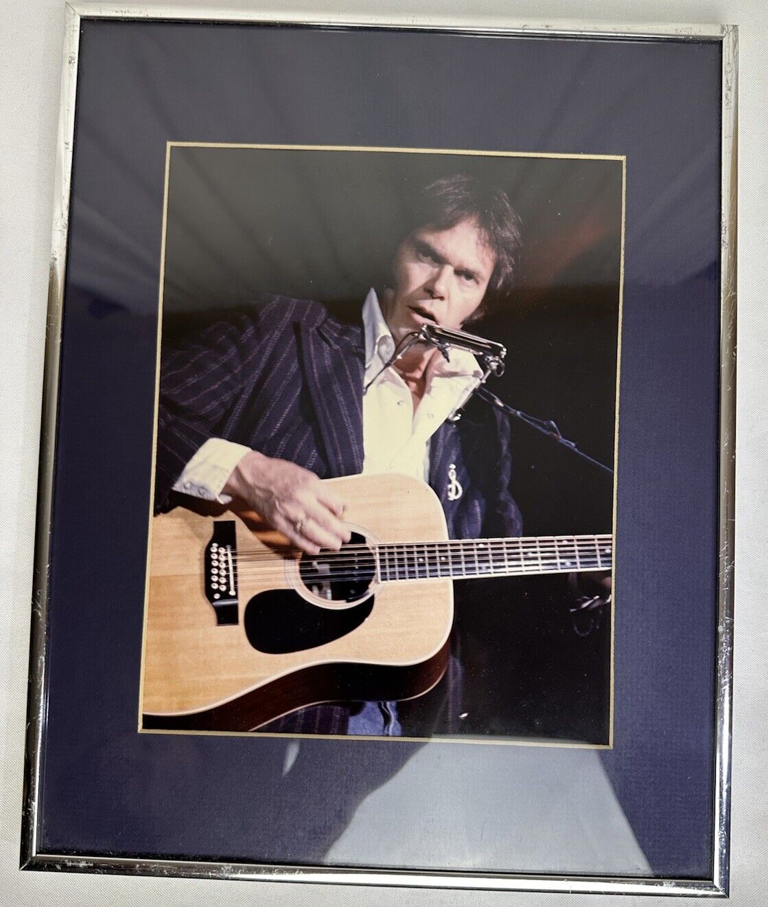 Neil Young With Guitar And Harmonica Framed Original Photograph Vintage 8x10