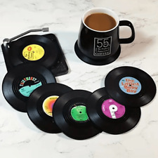 Vinyl Record Coasters for Drinks Retro Disk Coaster with Holder Set of 6 New picture