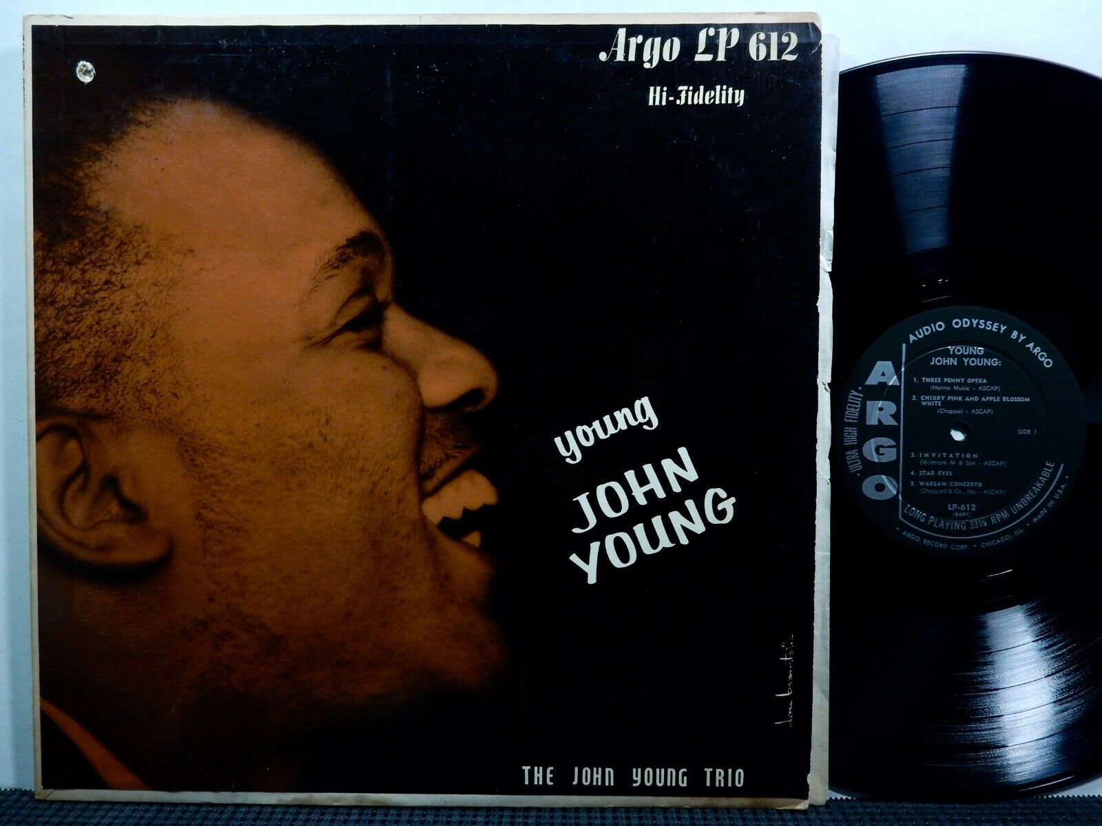 The JOHN YOUNG TRIO LP ARGO LP 612 MONO DG 1957 Jazz HERBERT BROWN LARRY JOHNSON