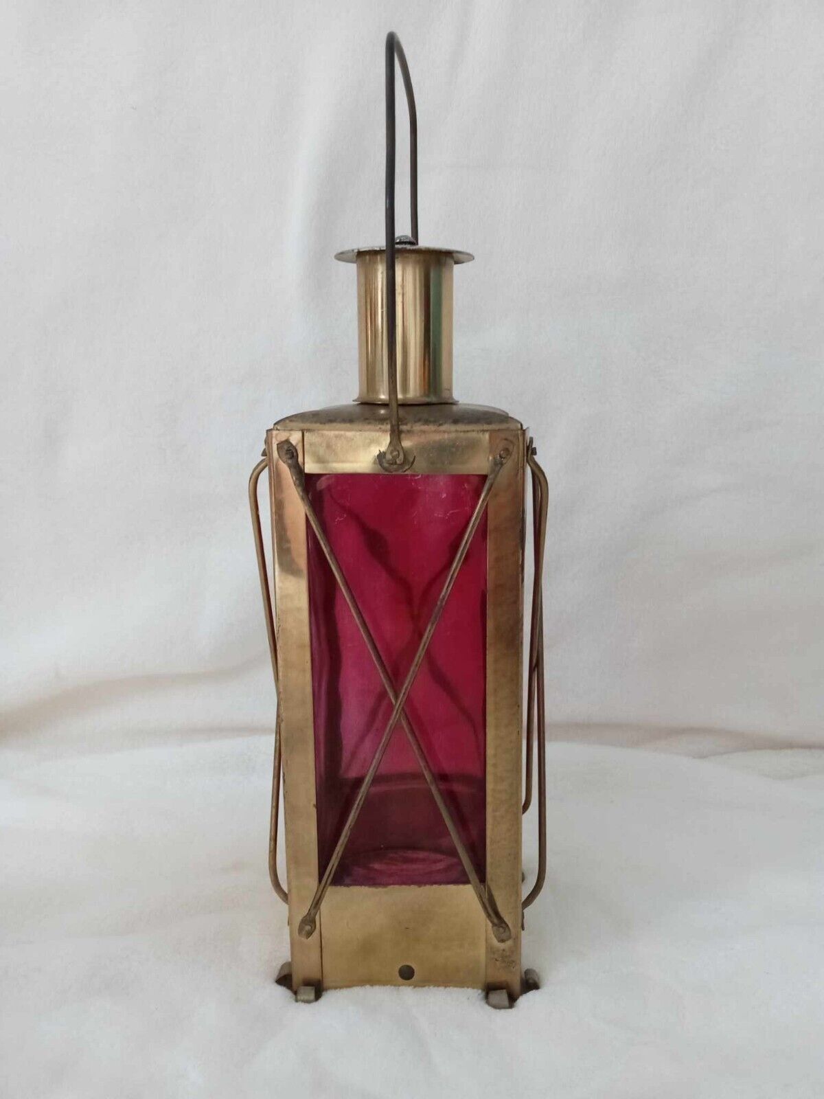 Rare Vintage Brass and Purple Glass Bottle Decanter Music Box Lantern Sweden