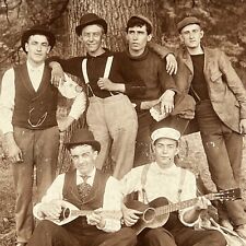 Antique Cabinet Card Photograph Handsome Young Men Guitar & Mandolin Dapper Crew picture