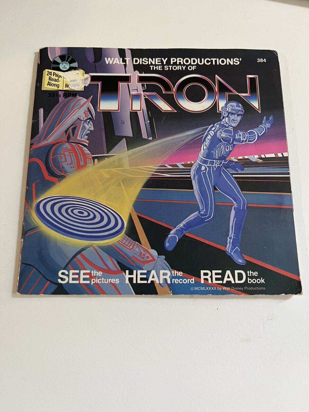Vintage 80s WALT DISNEY Tron Read Along Book And Record  #384 1982 VG+ vinyl 