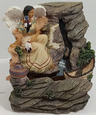 vintage real flowing waterfall music box with Indian angel and wolf hand painted picture