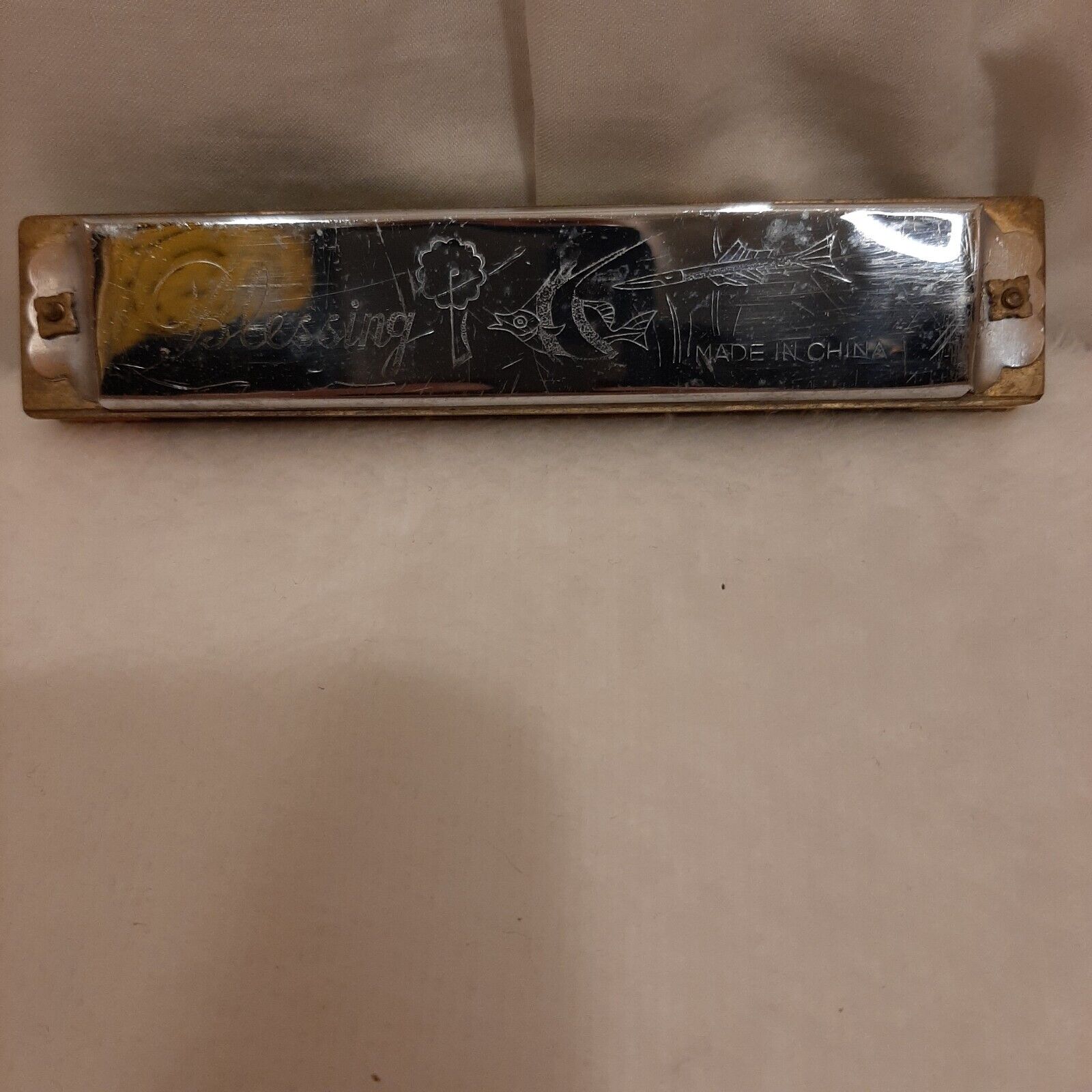Vintage 20 Hole Blessing Engraved Swallows Bamboo Harmonica Fish Flower 7\