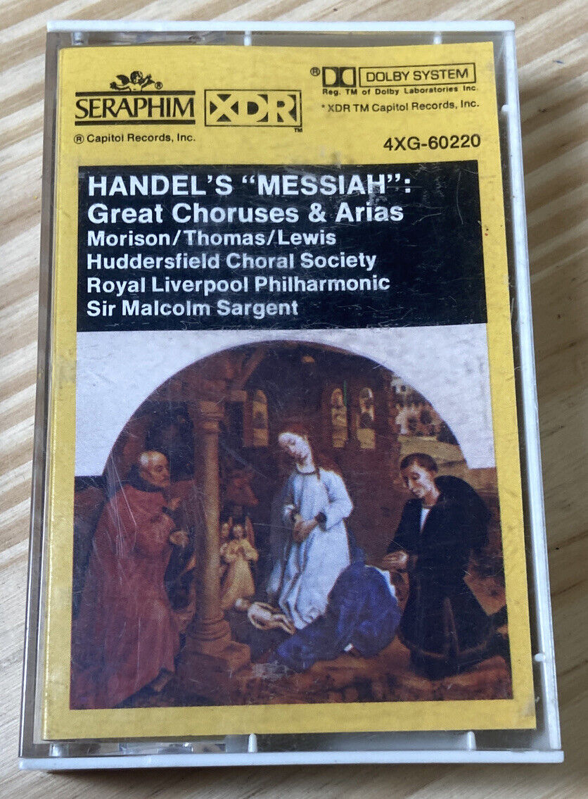 Seraphim Handels MESSIAH Cassette Tape Great Choruses & Arias Vintage TESTED