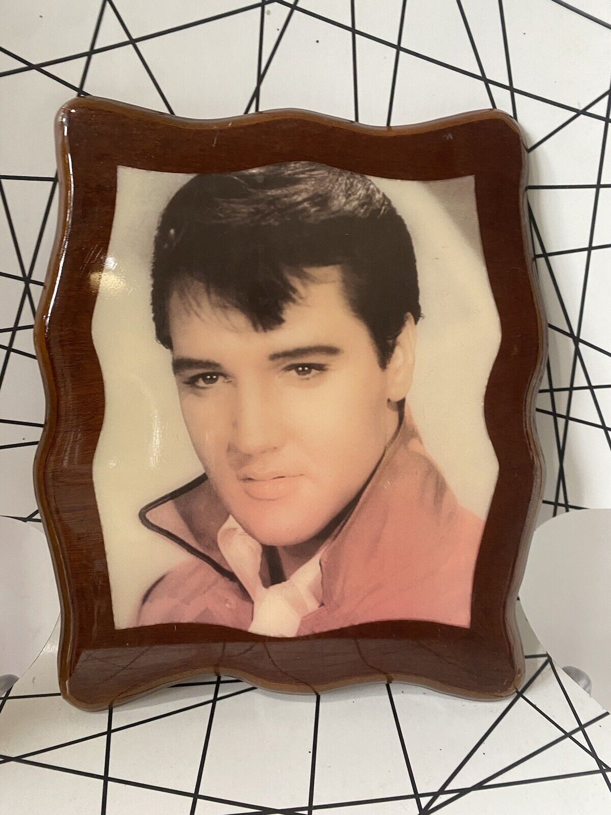 Vintage Elvis Presley Lacquered Wood Wall Art 1970s