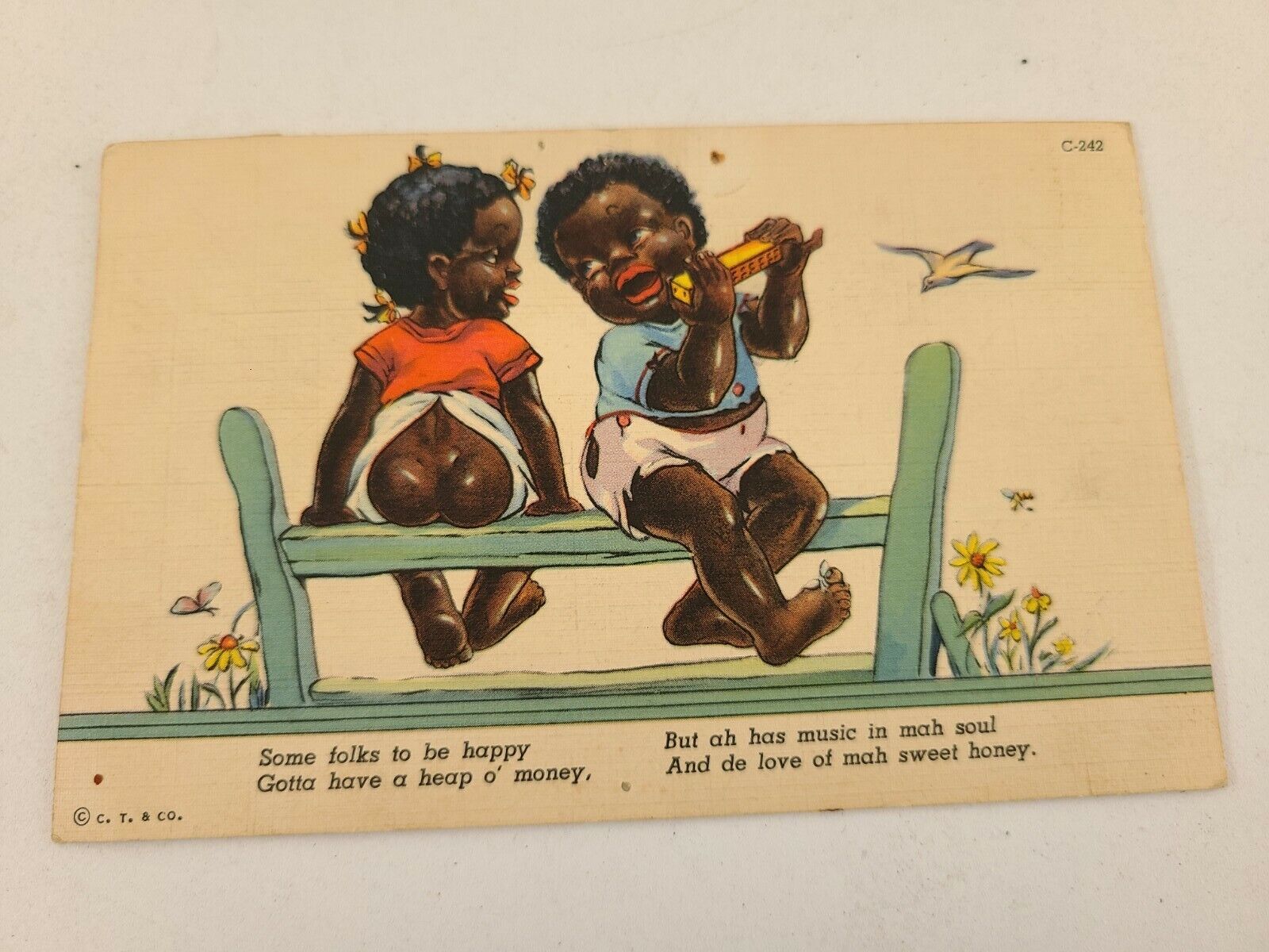 Vintage Comic Postcard Black African American Chocolate Drops Comic Harmonica