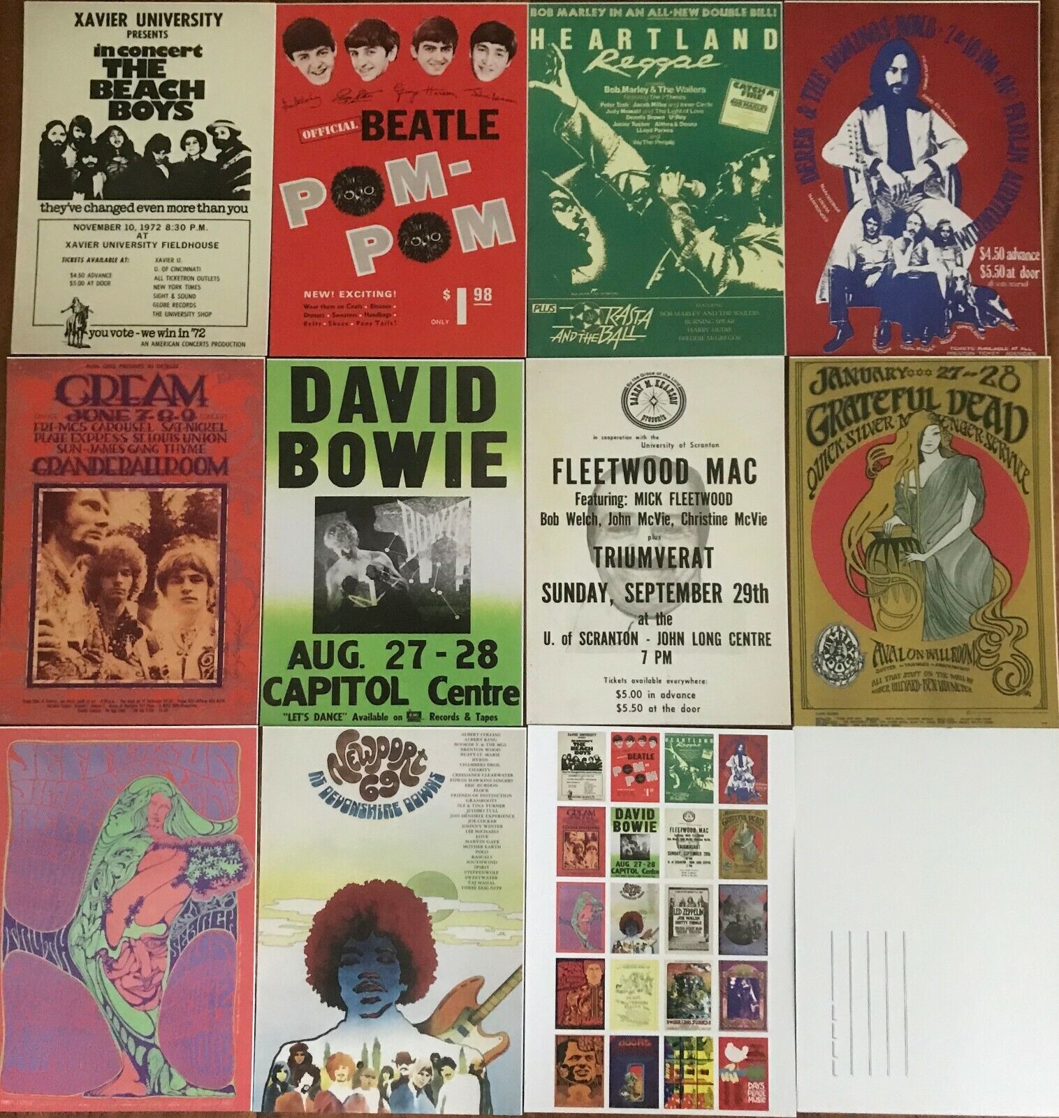 20 Vintage rock and pop concert posters as quality postcards