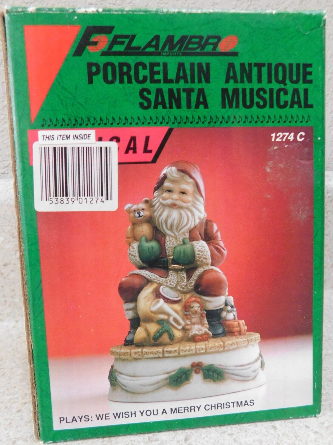 Vintage Flambro Porcelain Antique Santa Musical 1274 Musical Christmas Figure