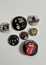 Vintage 80s Button Pin Lot Of 7 Rock N Roll Ska Rolling Stones Black Flag  picture