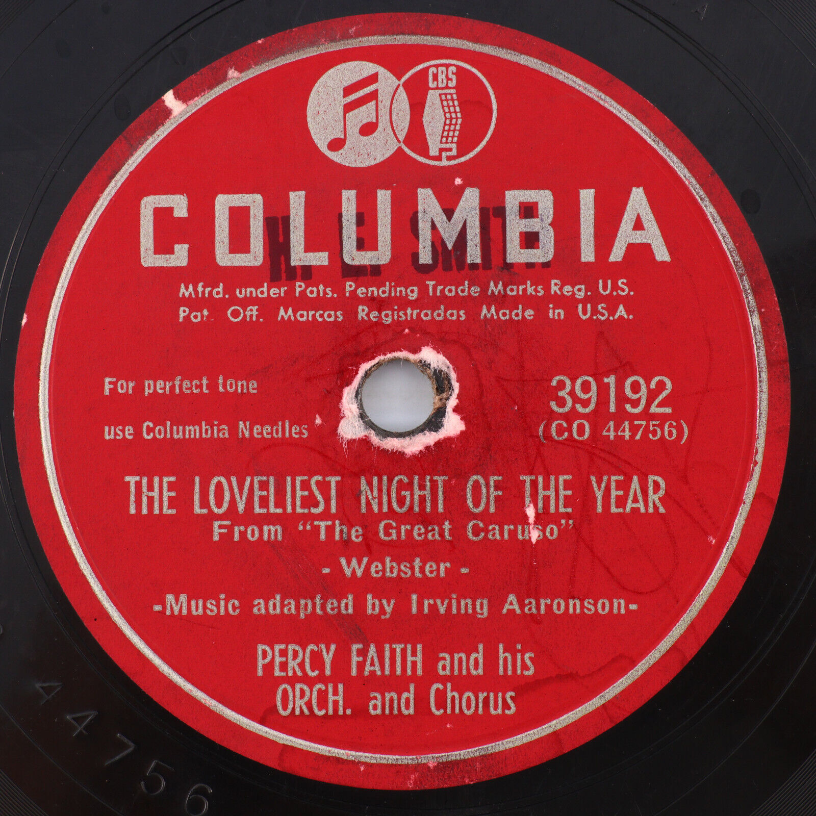 Percy Faith -You Are The One/The Loveliest Night Of The Year 78 rpm Record 39192