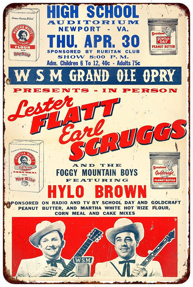 Flatt and Scruggs - Bluegrass Music - Concert Poster Vintage Look METAL SIGN