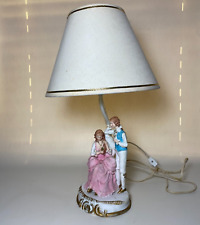 Vintage Ceramic Bisque Lamp Victorian Boy & Girl Pink Blue 19 1/4