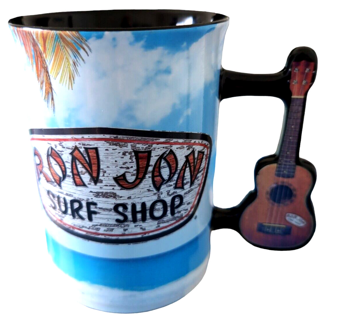 Ron John Surf Shop Coffee Mug With Guitar Handle Beach Life Surf Sun 16 FL OZ