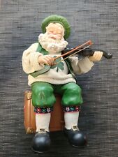 Vintage Music Box Irish Santa Playing Violin -Clothtique Possible Dreams -1997 picture